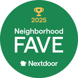 2025 Neighborhood Fave badge from Nextdoor highlighting community recognition.