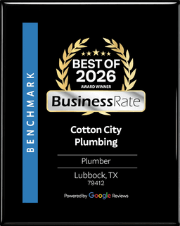 Award plaque for Cotton City Plumbing, Best of 2026, Lubbock, TX, by BusinessRate.