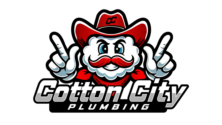 Cotton City Plumbing mascot with red cowboy hat